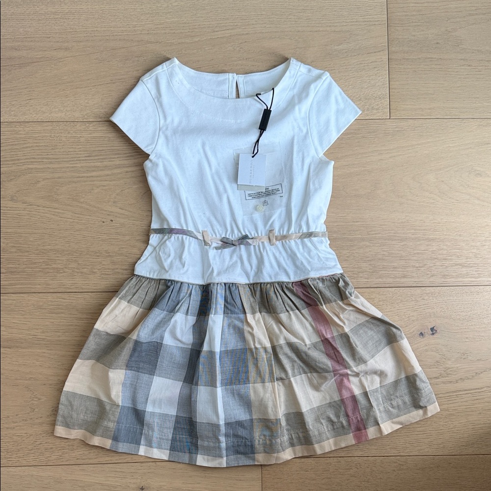 Burberry White and Plaid Kids Dress